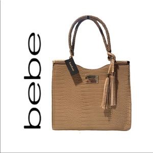 BeBe Croc Taupe Shoulder Strap Tote